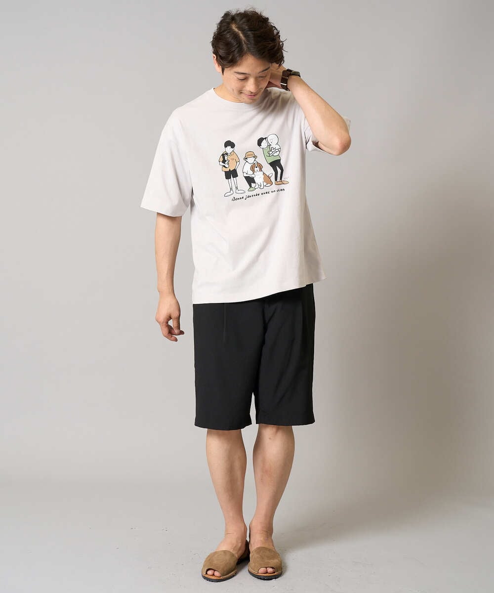 KHKGA62044 a.v.v MEN(アー・ヴェ・ヴェ) 【接触冷感】イラストレーターコラボプリンワイドシルエットカットソー【mitaina pro】 ブルー