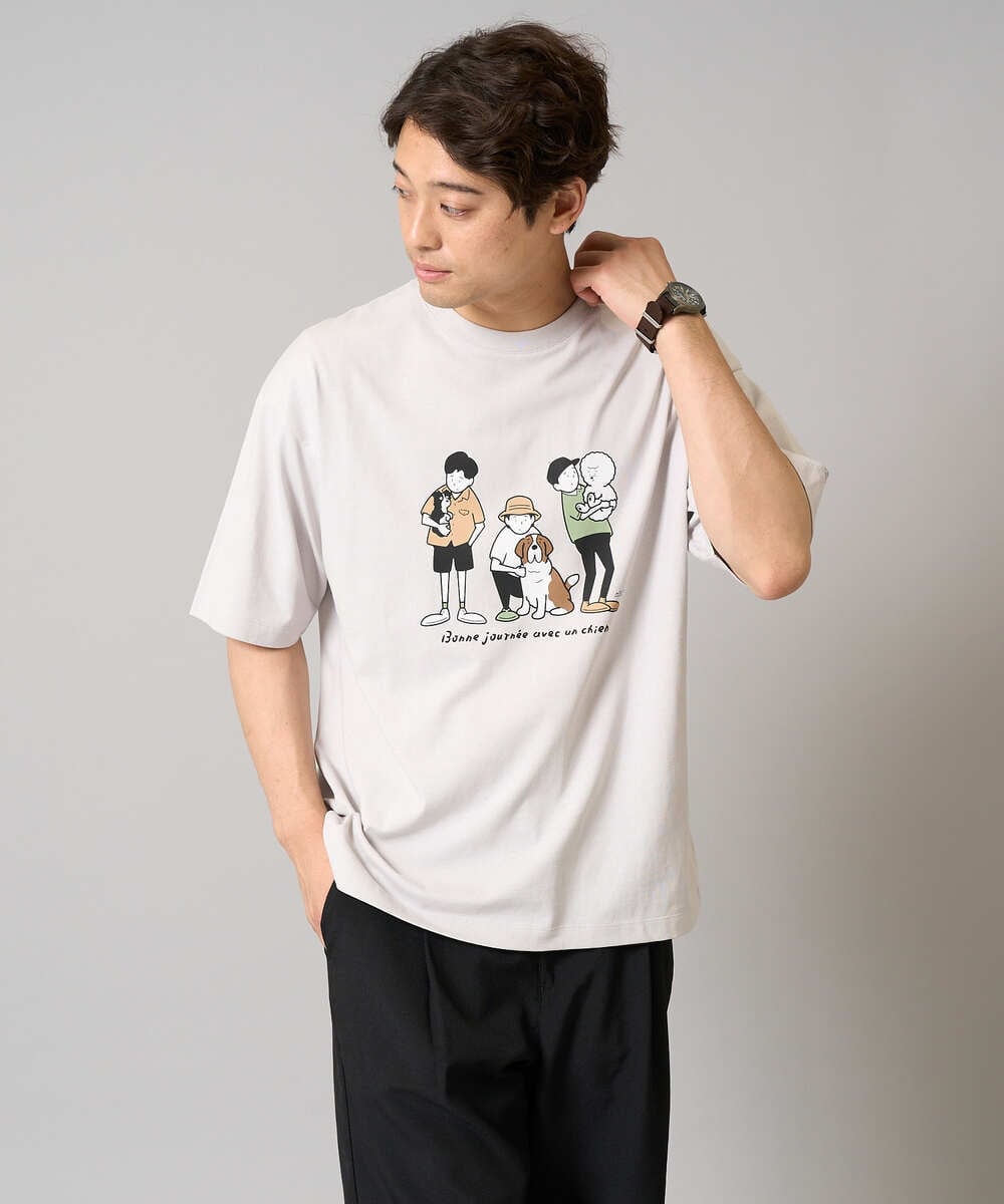 KHKGA62044 a.v.v MEN(アー・ヴェ・ヴェ) 【接触冷感】イラストレーターコラボプリンワイドシルエットカットソー【mitaina pro】 ブルー