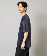 KHKGA64039 a.v.v MEN(アー・ヴェ・ヴェ) 【接触冷感/綿100％】切替セミワイドカットソー ホワイト×ライトブルー
