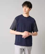 KHKGA64039 a.v.v MEN(アー・ヴェ・ヴェ) 【接触冷感/綿100％】切替セミワイドカットソー ネイビー×ダークグレー