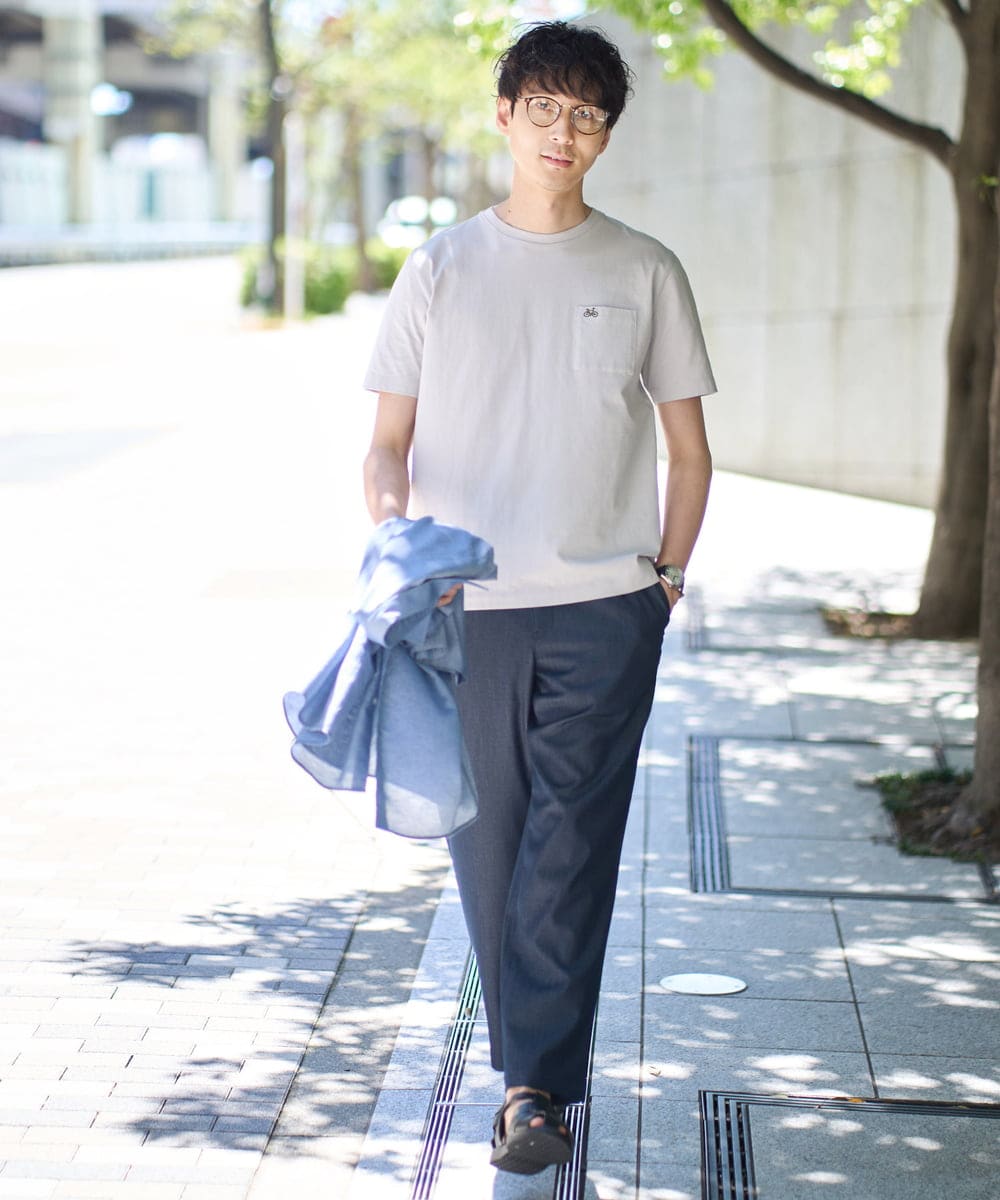 KHKGA75029 a.v.v MEN(アー・ヴェ・ヴェ) 【接触冷感/コットン100％】ワンポイント刺繍カットソー ライトグレー