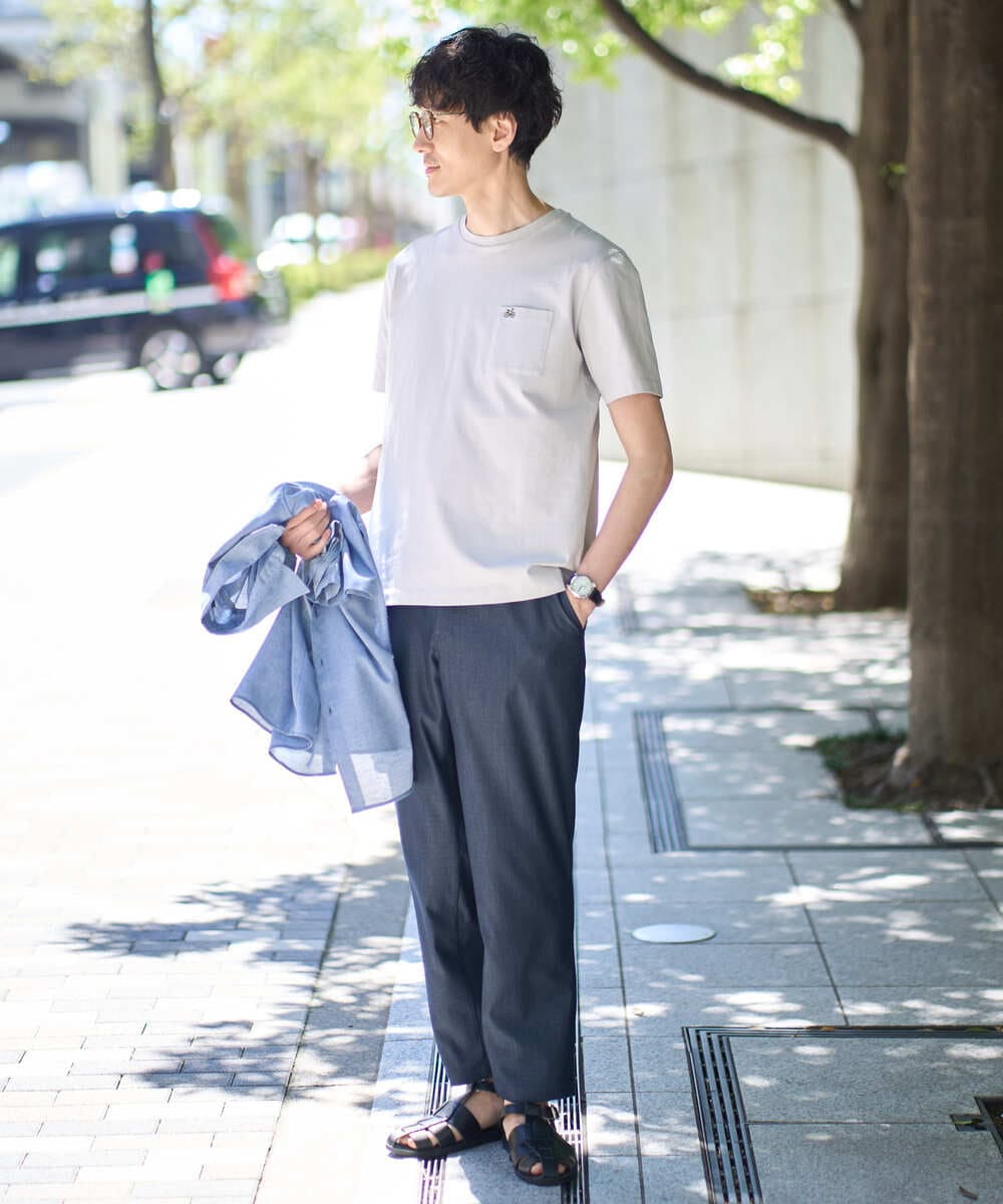 KHKGA75029 a.v.v MEN(アー・ヴェ・ヴェ) 【接触冷感/コットン100％】ワンポイント刺繍カットソー ライトグレー