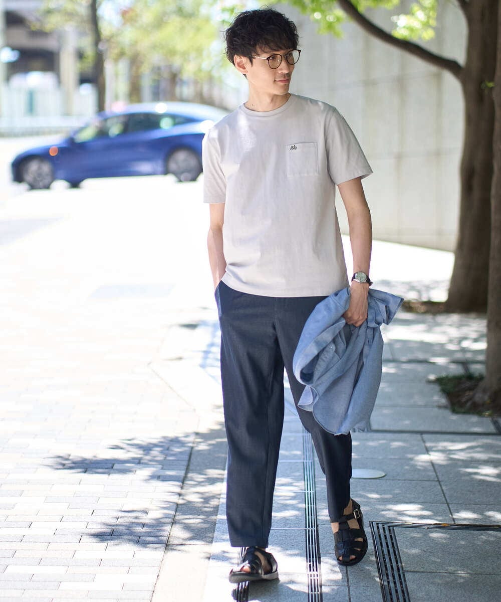 KHKGA75029 a.v.v MEN(アー・ヴェ・ヴェ) 【接触冷感/コットン100％】ワンポイント刺繍カットソー ライトグレー