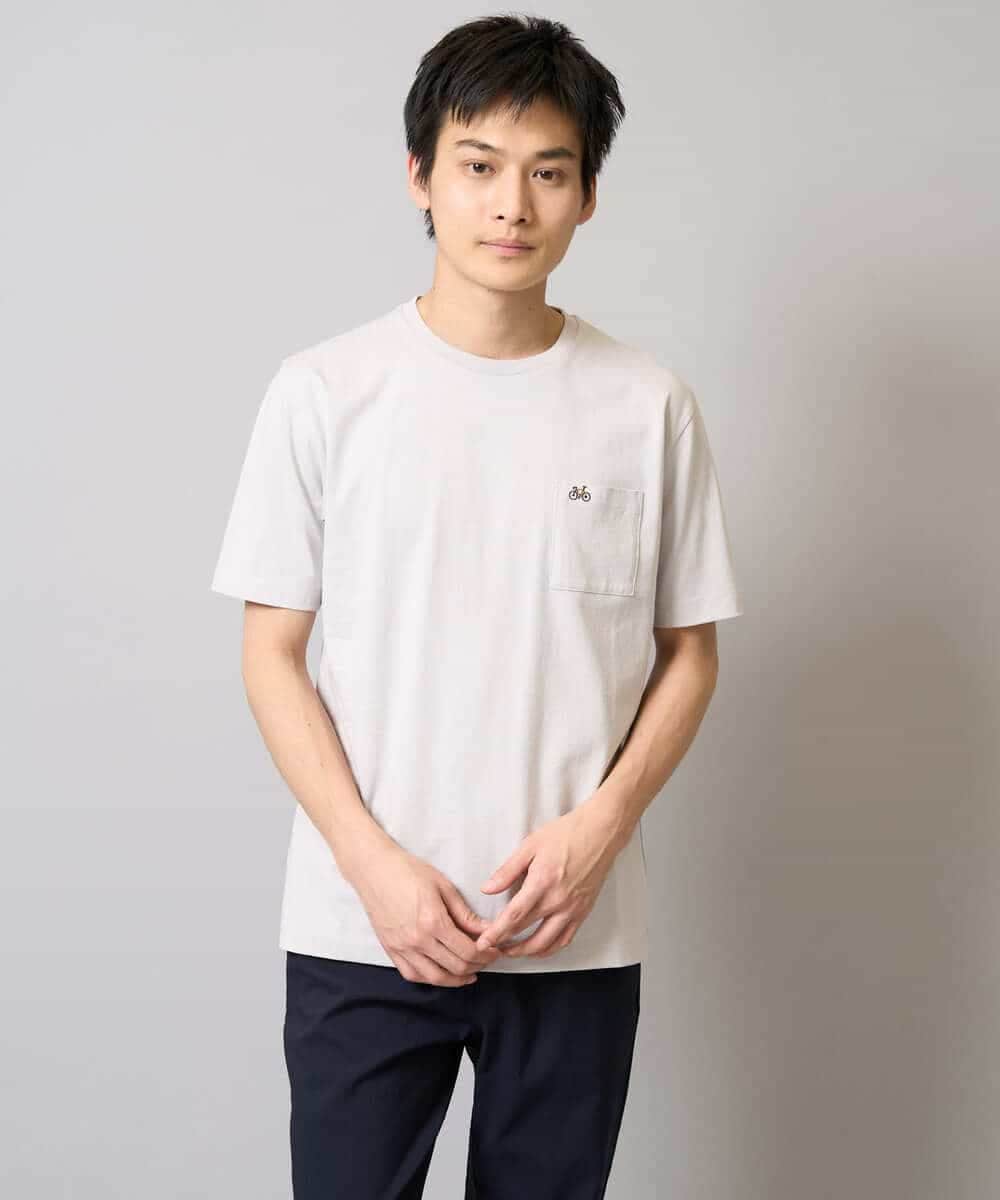 KHKGA75029 a.v.v MEN(アー・ヴェ・ヴェ) 【接触冷感/コットン100％】ワンポイント刺繍カットソー ライトグレー