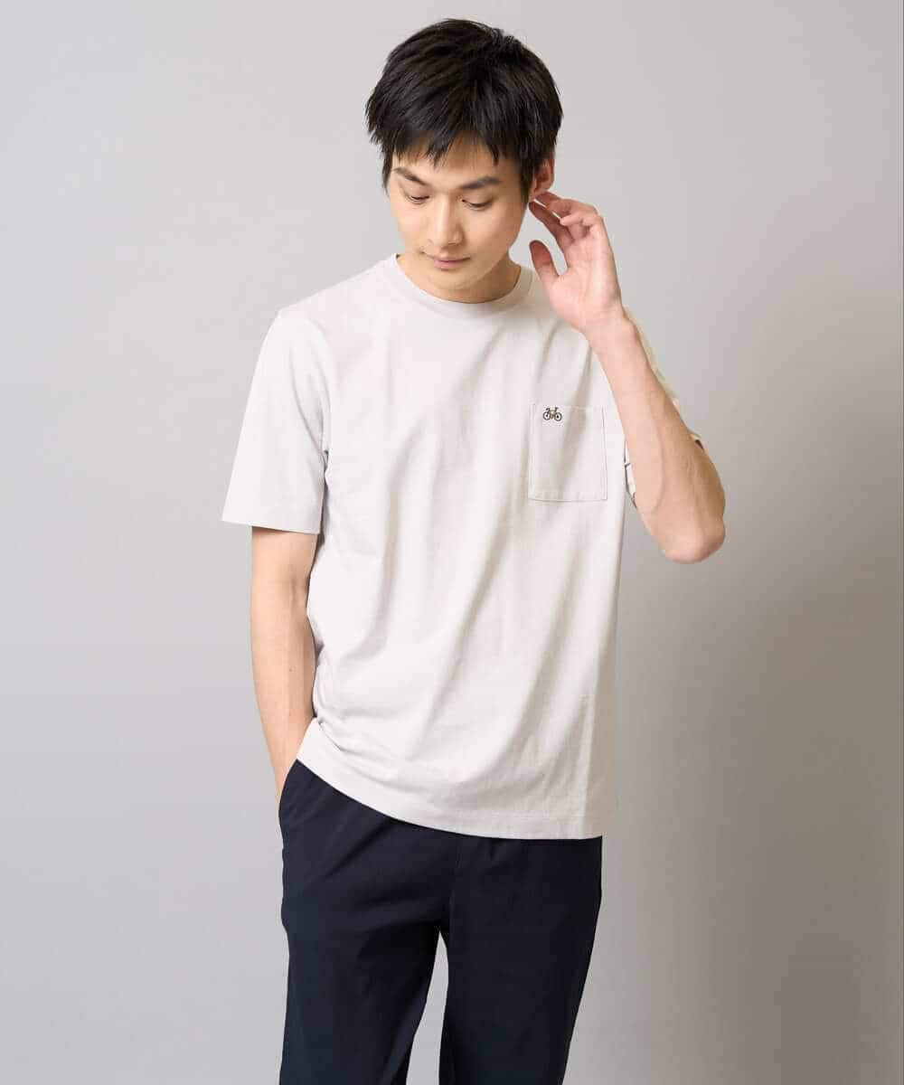 KHKGA75029 a.v.v MEN(アー・ヴェ・ヴェ) 【接触冷感/コットン100％】ワンポイント刺繍カットソー ライトグレー