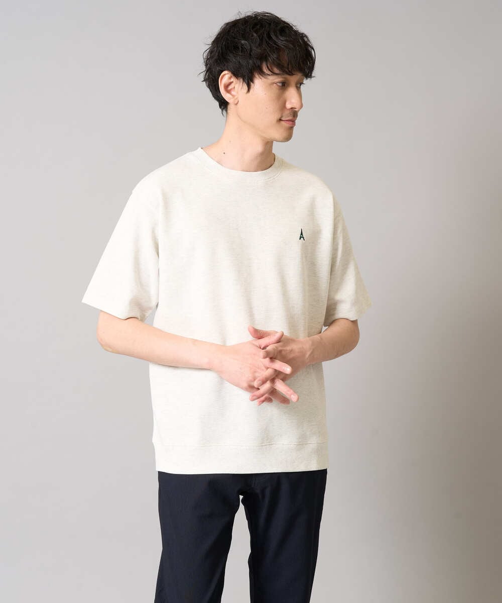 KHKGA89039 a.v.v MEN(アー・ヴェ・ヴェ) 【イージーケア/接触冷感】ライトアゼワンポイント刺繍スウェットＴ ブラック