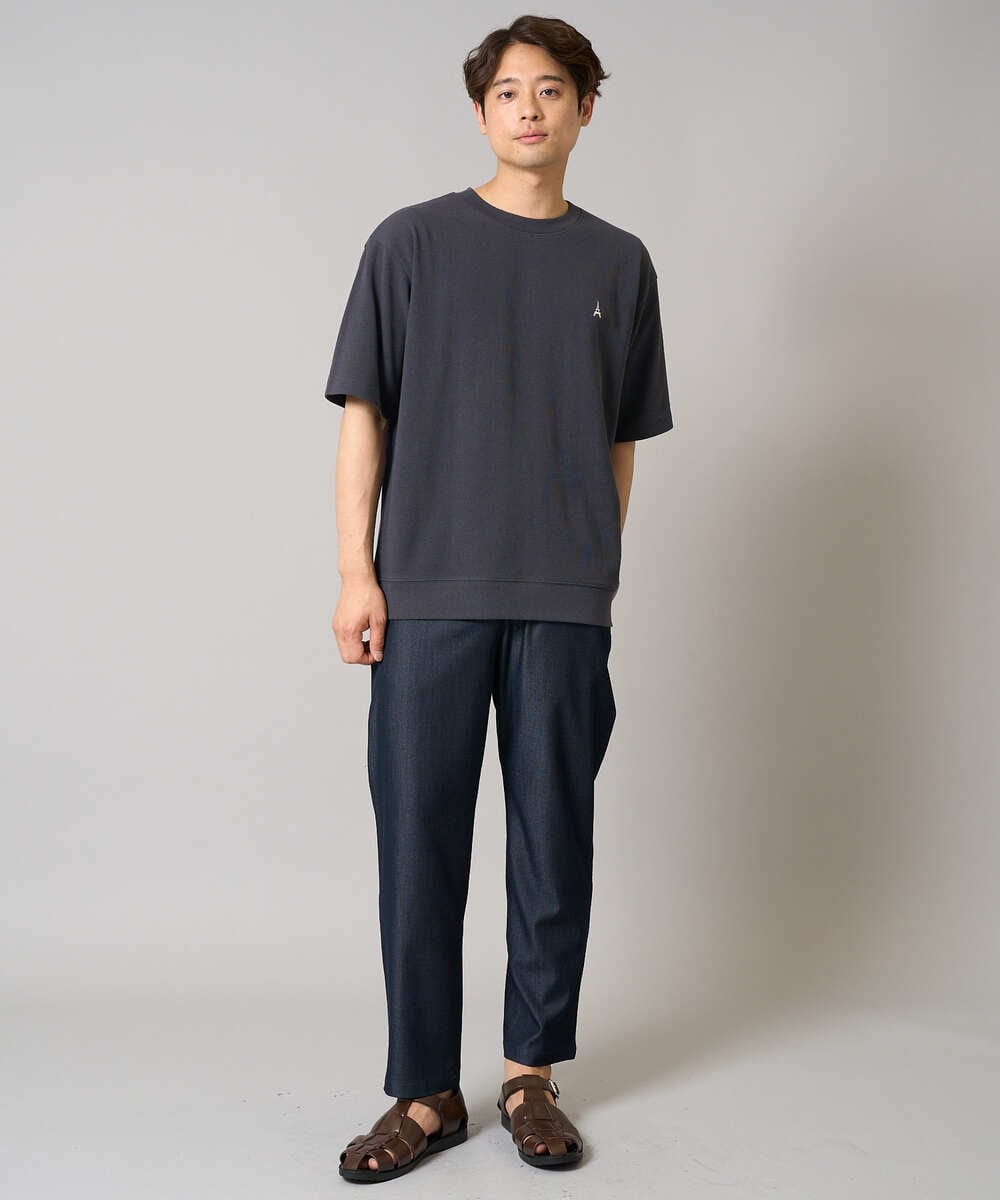 KHKGA89039 a.v.v MEN(アー・ヴェ・ヴェ) 【イージーケア/接触冷感】ライトアゼ半袖Ｔシャツ ワンポイント刺繍 ブラック