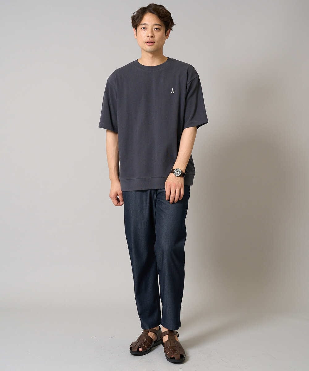 KHKGA89039 a.v.v MEN(アー・ヴェ・ヴェ) 【イージーケア/接触冷感】ライトアゼ半袖Ｔシャツ ワンポイント刺繍 ブラック