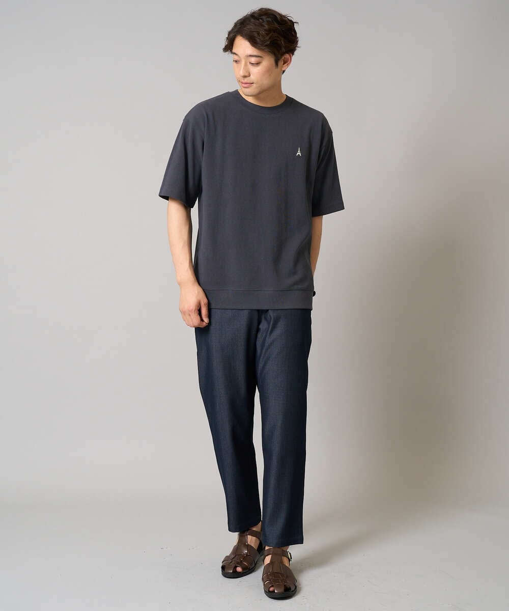 KHKGA89039 a.v.v MEN(アー・ヴェ・ヴェ) 【イージーケア/接触冷感】ライトアゼ半袖Ｔシャツ ワンポイント刺繍 ブラック
