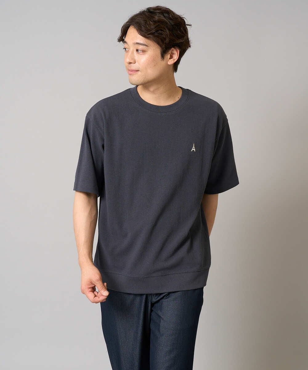 KHKGA89039 a.v.v MEN(アー・ヴェ・ヴェ) 【イージーケア/接触冷感】ライトアゼ半袖Ｔシャツ ワンポイント刺繍 ブラック