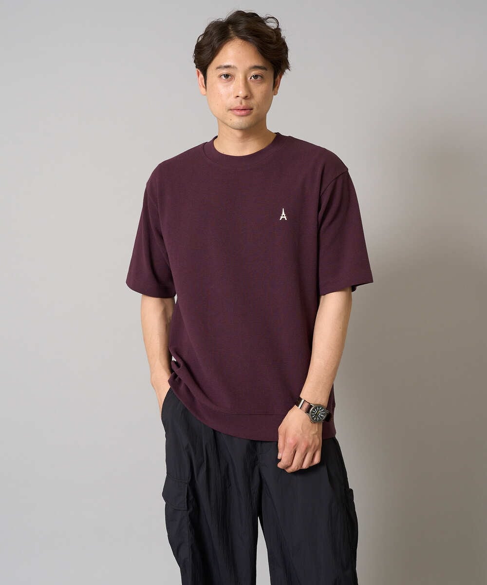 KHKGA89039 a.v.v MEN(アー・ヴェ・ヴェ) 【イージーケア/接触冷感】ライトアゼ半袖Ｔシャツ ワンポイント刺繍 ブラック