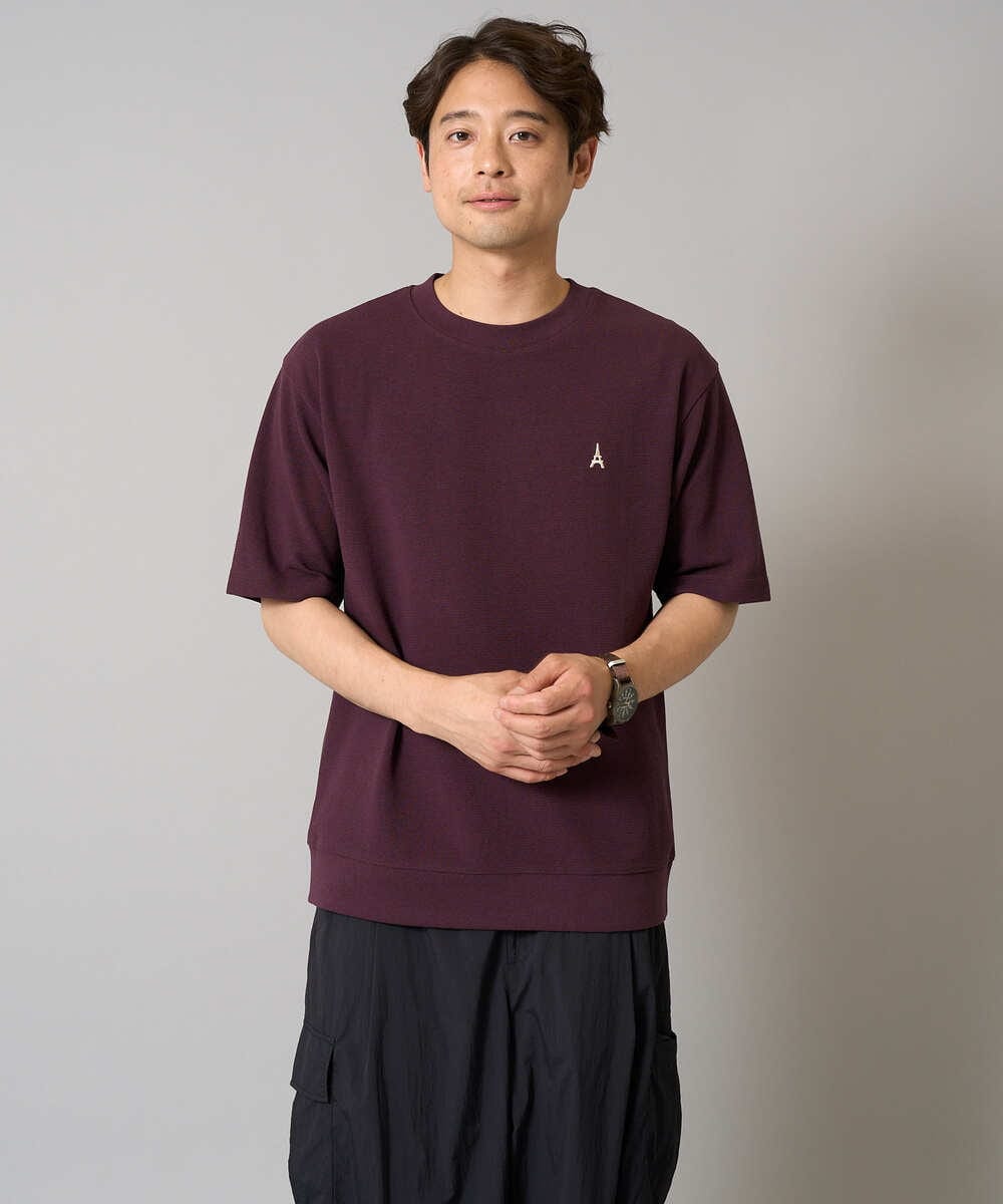 KHKGA89039 a.v.v MEN(アー・ヴェ・ヴェ) 【イージーケア/接触冷感】ライトアゼ半袖Ｔシャツ ワンポイント刺繍 ブラック