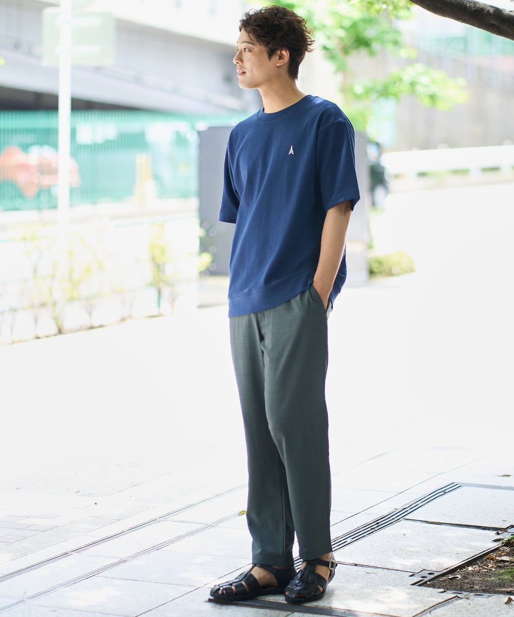 KHKGA89039 a.v.v MEN(アー・ヴェ・ヴェ) 【イージーケア/接触冷感】ライトアゼ半袖Ｔシャツ ワンポイント刺繍 ブラック