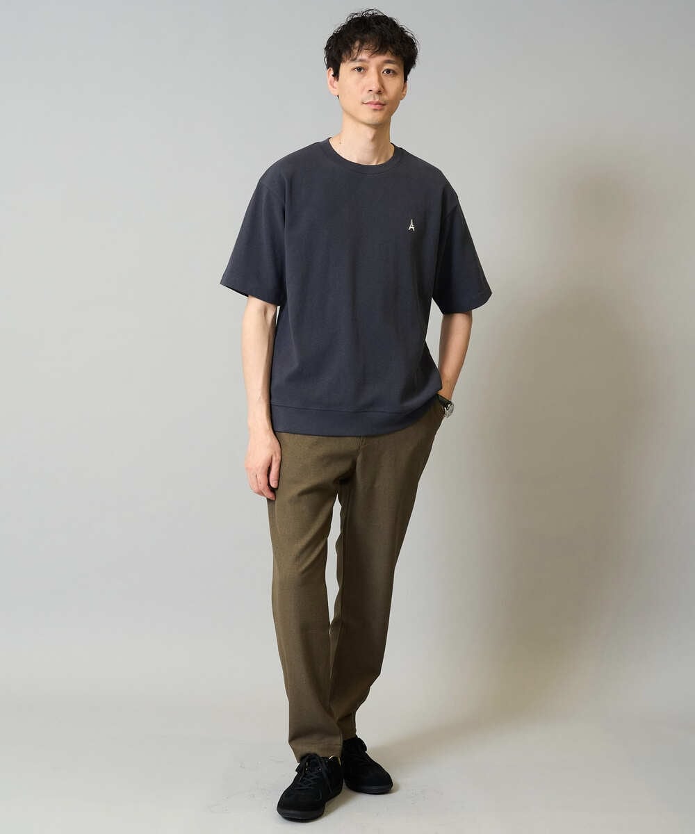 KHKGA89039 a.v.v MEN(アー・ヴェ・ヴェ) 【イージーケア/接触冷感】ライトアゼ半袖Ｔシャツ ワンポイント刺繍 ブラック