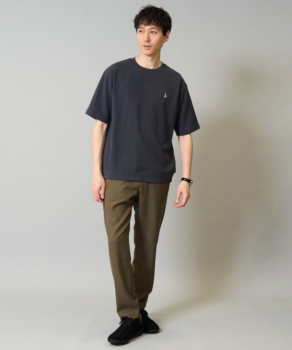 KHKGA89039 a.v.v MEN(アー・ヴェ・ヴェ) 【イージーケア/接触冷感】ライトアゼ半袖Ｔシャツ ワンポイント刺繍 ブラック
