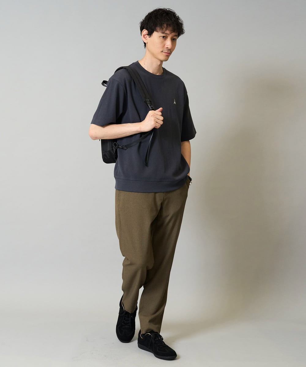 KHKGA89039 a.v.v MEN(アー・ヴェ・ヴェ) 【イージーケア/接触冷感】ライトアゼ半袖Ｔシャツ ワンポイント刺繍 ブラック