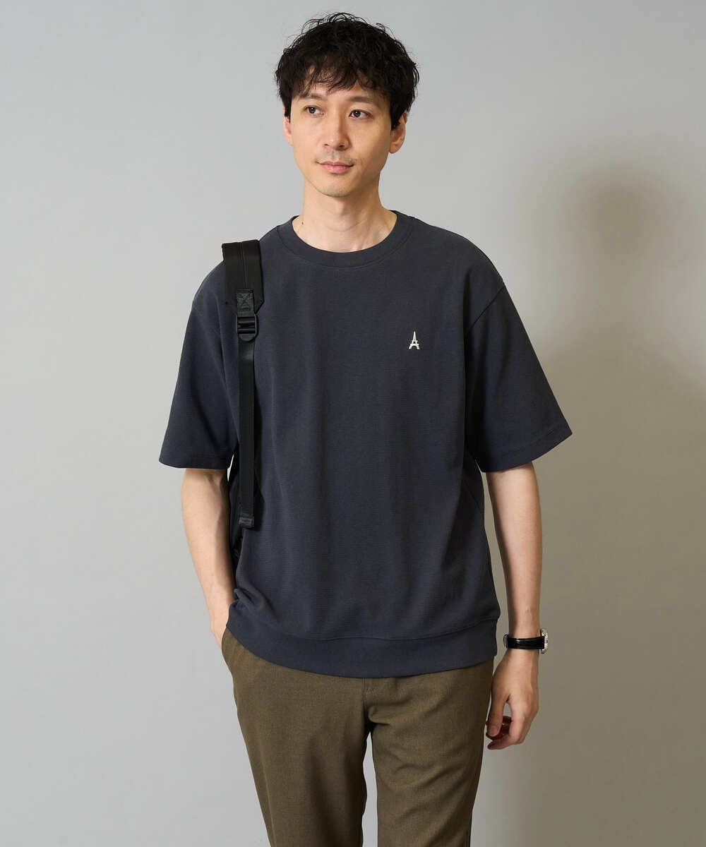 KHKGA89039 a.v.v MEN(アー・ヴェ・ヴェ) 【イージーケア/接触冷感】ライトアゼ半袖Ｔシャツ ワンポイント刺繍 ブラック