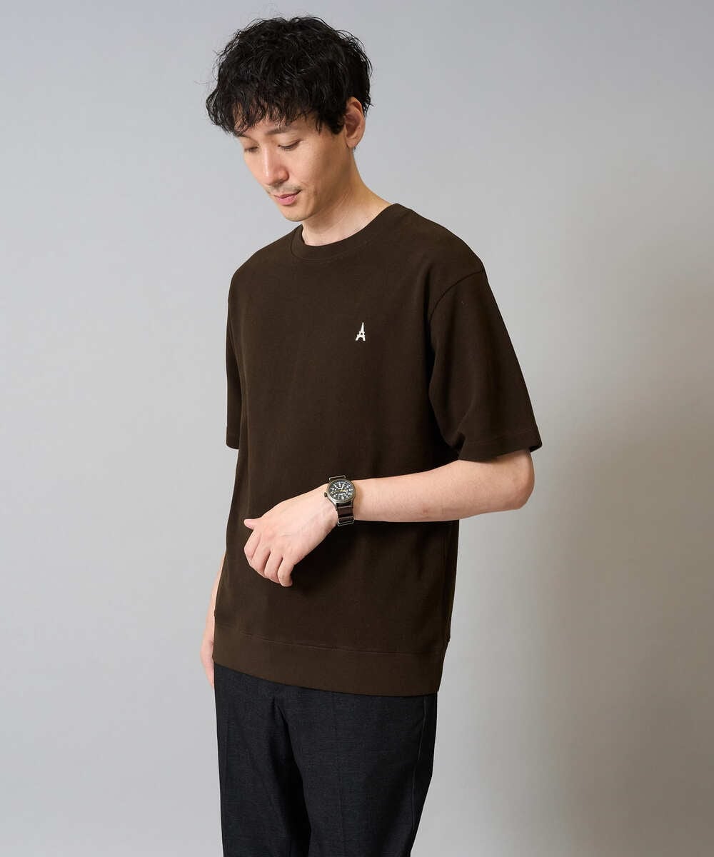 KHKGA89039 a.v.v MEN(アー・ヴェ・ヴェ) 【イージーケア/接触冷感】ライトアゼ半袖Ｔシャツ ワンポイント刺繍 ブラック