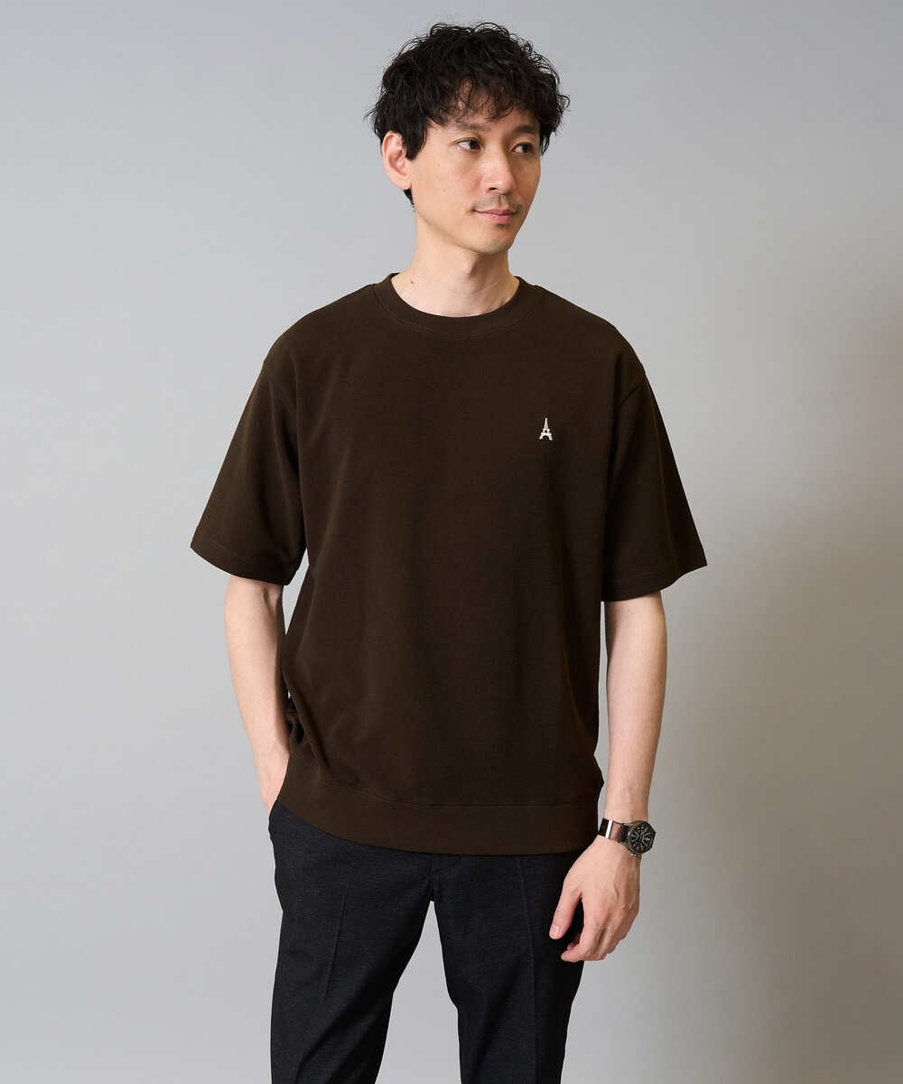 KHKGA89039 a.v.v MEN(アー・ヴェ・ヴェ) 【イージーケア/接触冷感】ライトアゼ半袖Ｔシャツ ワンポイント刺繍 ブラック