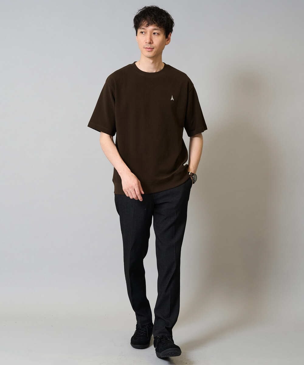 KHKGA89039 a.v.v MEN(アー・ヴェ・ヴェ) 【イージーケア/接触冷感】ライトアゼ半袖Ｔシャツ ワンポイント刺繍 ブラック