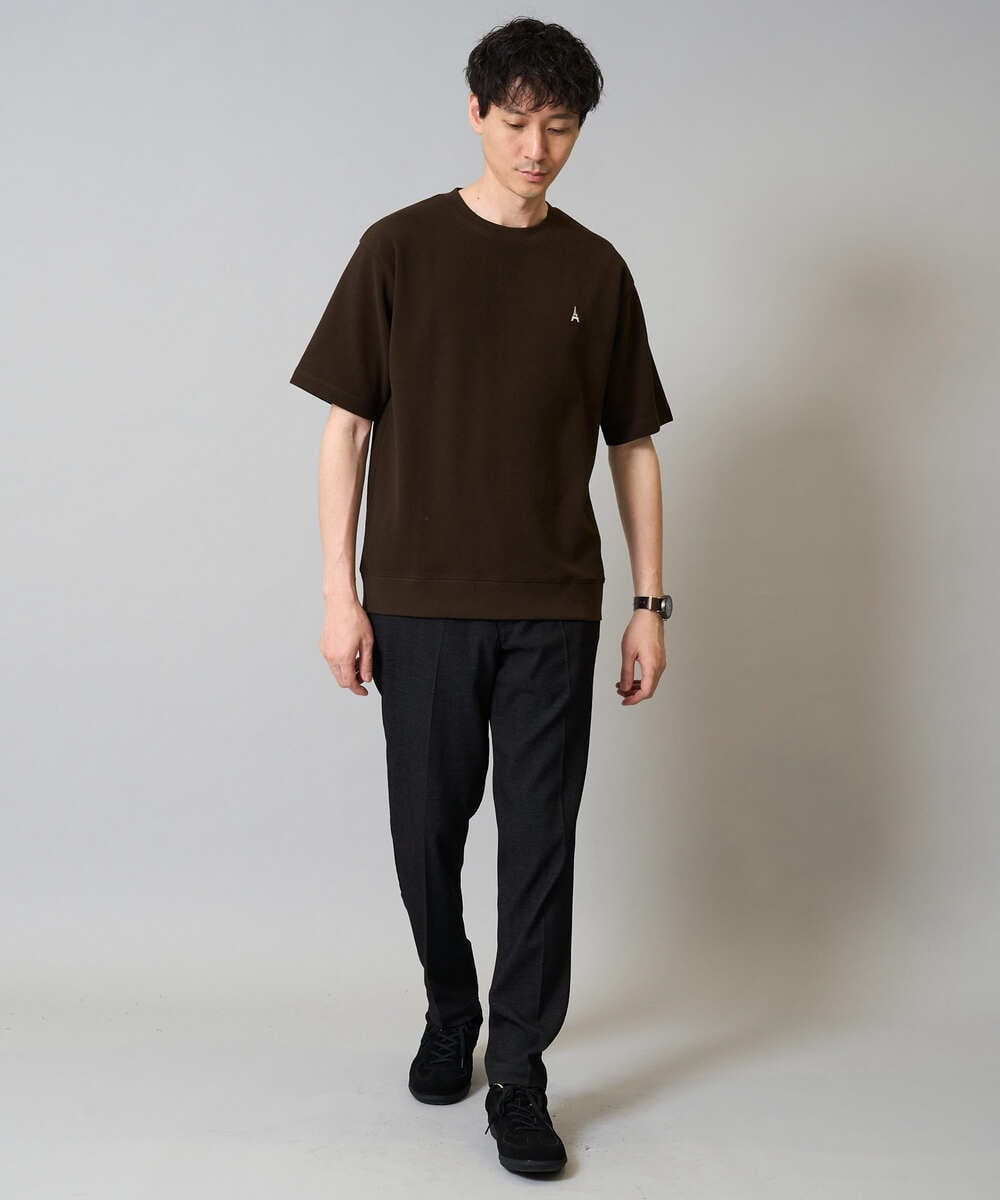 KHKGA89039 a.v.v MEN(アー・ヴェ・ヴェ) 【イージーケア/接触冷感】ライトアゼ半袖Ｔシャツ ワンポイント刺繍 ブラック