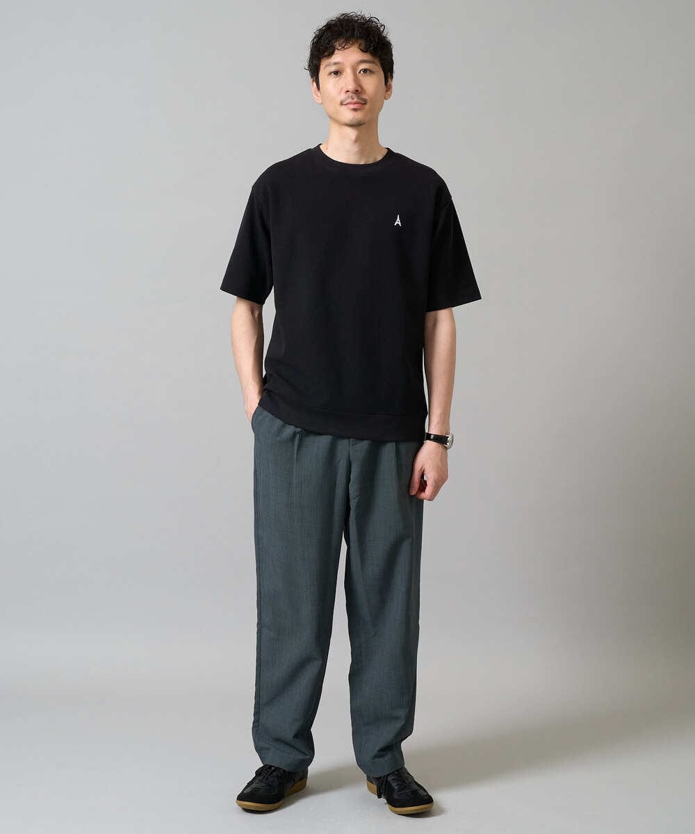 KHKGA89039 a.v.v MEN(アー・ヴェ・ヴェ) 【イージーケア/接触冷感】ライトアゼ半袖Ｔシャツ ワンポイント刺繍 ブラック