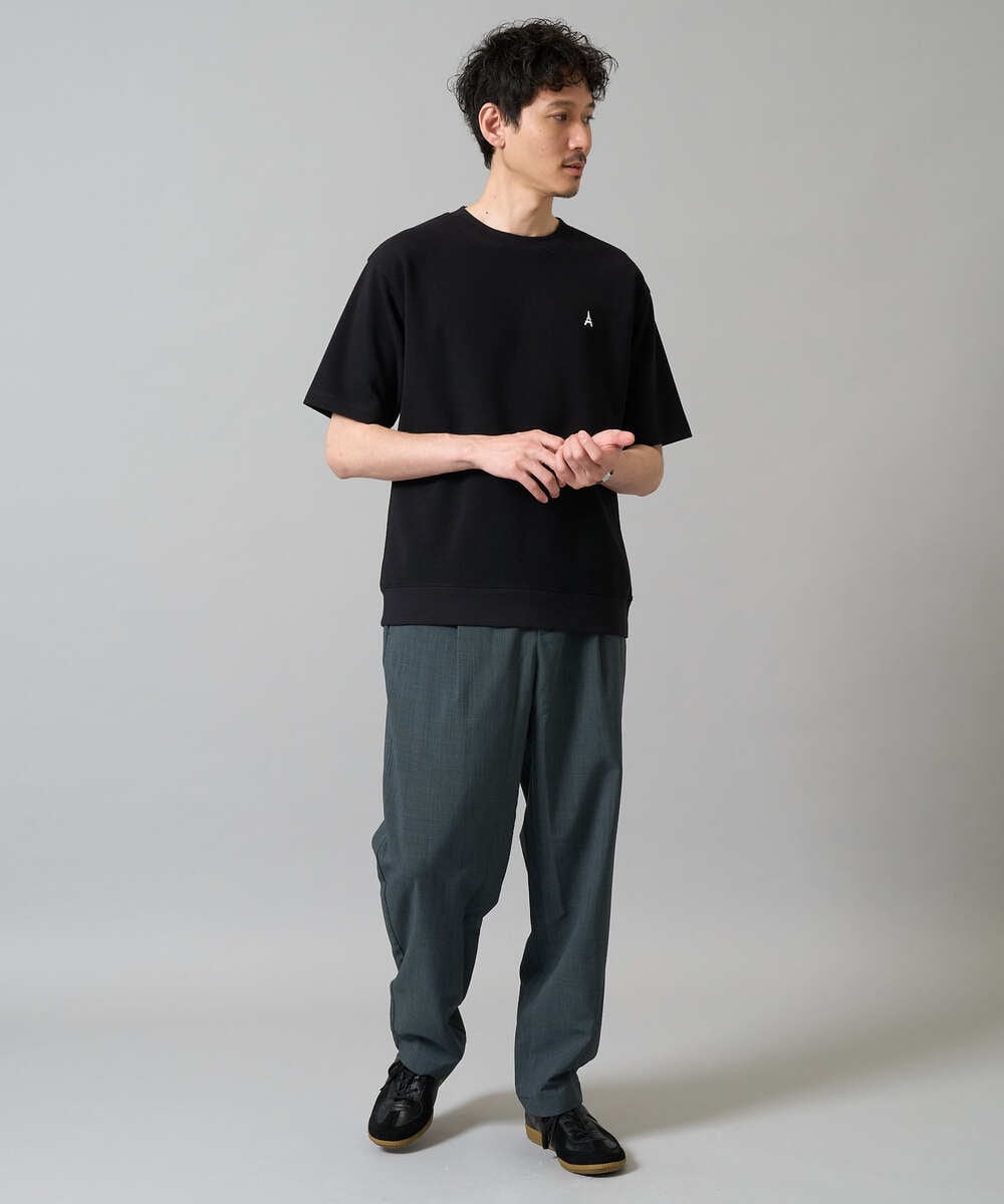 KHKGA89039 a.v.v MEN(アー・ヴェ・ヴェ) 【イージーケア/接触冷感】ライトアゼ半袖Ｔシャツ ワンポイント刺繍 ブラック