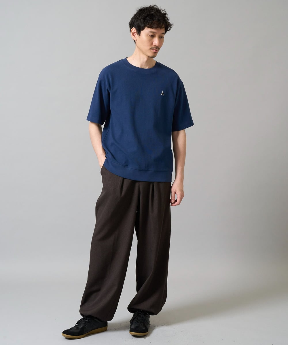 KHKGA89039 a.v.v MEN(アー・ヴェ・ヴェ) 【イージーケア/接触冷感】ライトアゼ半袖Ｔシャツ ワンポイント刺繍 ブラック