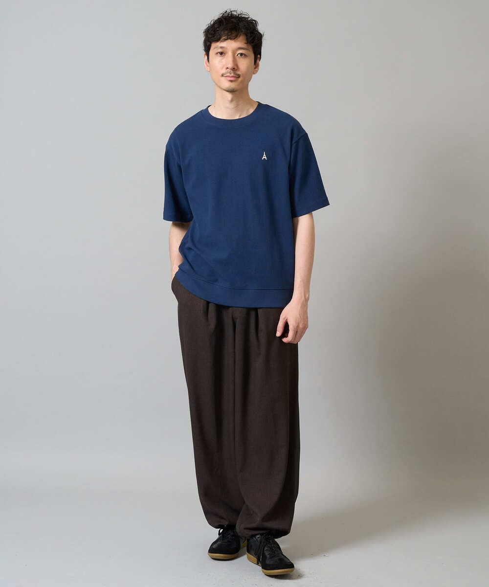KHKGA89039 a.v.v MEN(アー・ヴェ・ヴェ) 【イージーケア/接触冷感】ライトアゼ半袖Ｔシャツ ワンポイント刺繍 ブラック