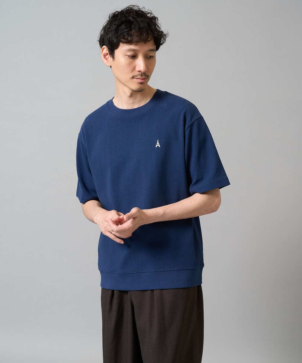 KHKGA89039 a.v.v MEN(アー・ヴェ・ヴェ) 【イージーケア/接触冷感】ライトアゼ半袖Ｔシャツ ワンポイント刺繍 ブラック