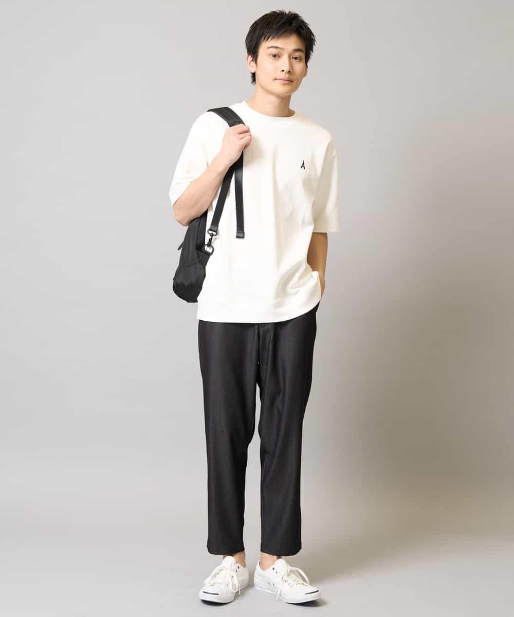 KHKGA89039 a.v.v MEN(アー・ヴェ・ヴェ) 【イージーケア/接触冷感】ライトアゼワンポイント刺繍スウェットＴ ブラック