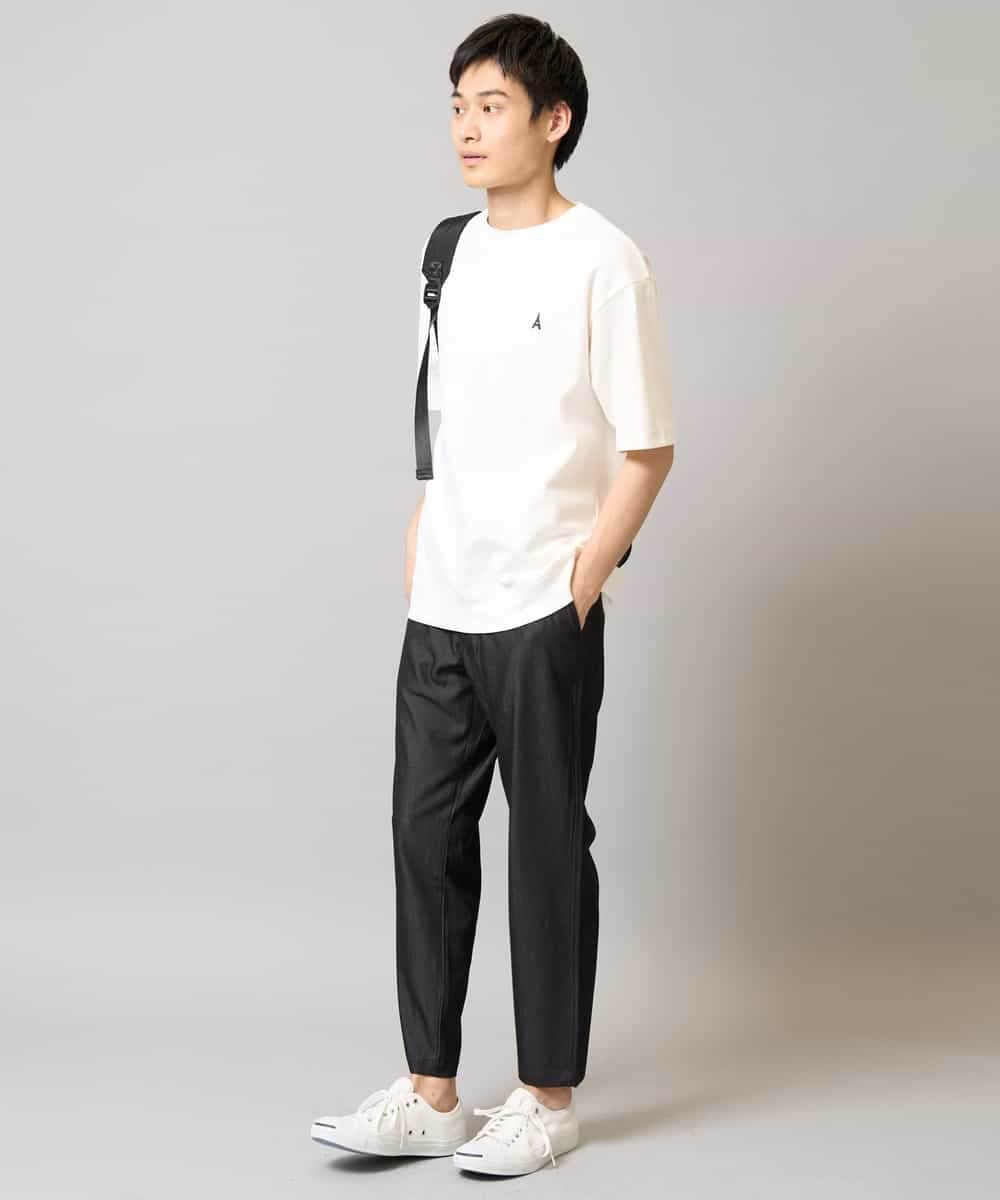 KHKGA89039 a.v.v MEN(アー・ヴェ・ヴェ) 【イージーケア/接触冷感】ライトアゼワンポイント刺繍スウェットＴ ブラック