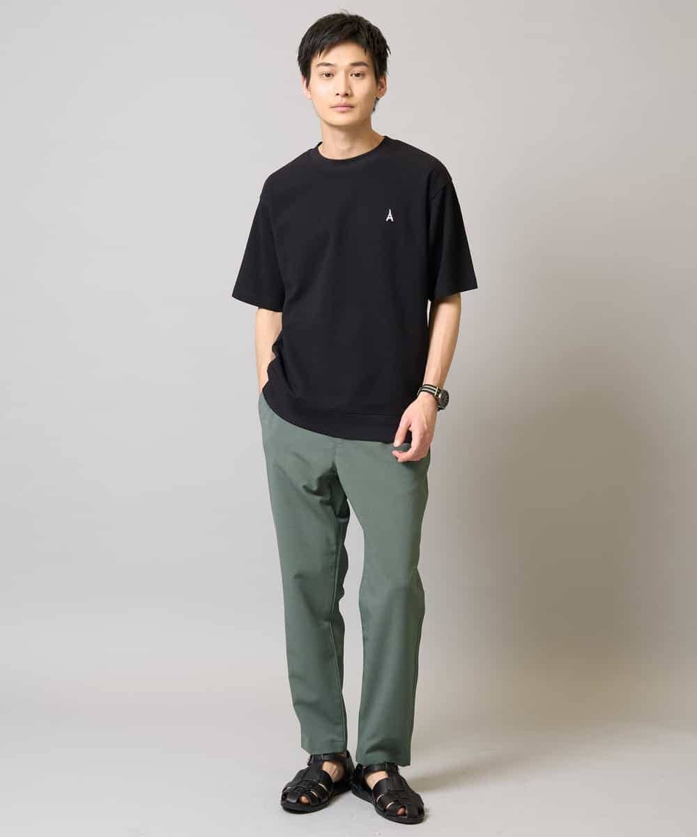 KHKGA89039 a.v.v MEN(アー・ヴェ・ヴェ) 【イージーケア/接触冷感】ライトアゼワンポイント刺繍スウェットＴ ブラック
