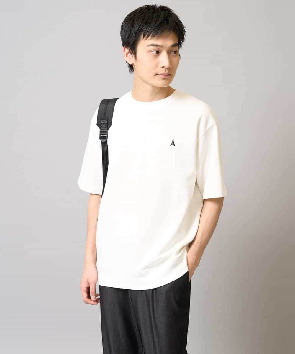 KHKGA89039 a.v.v MEN(アー・ヴェ・ヴェ) 【イージーケア/接触冷感】ライトアゼワンポイント刺繍スウェットＴ ブラック