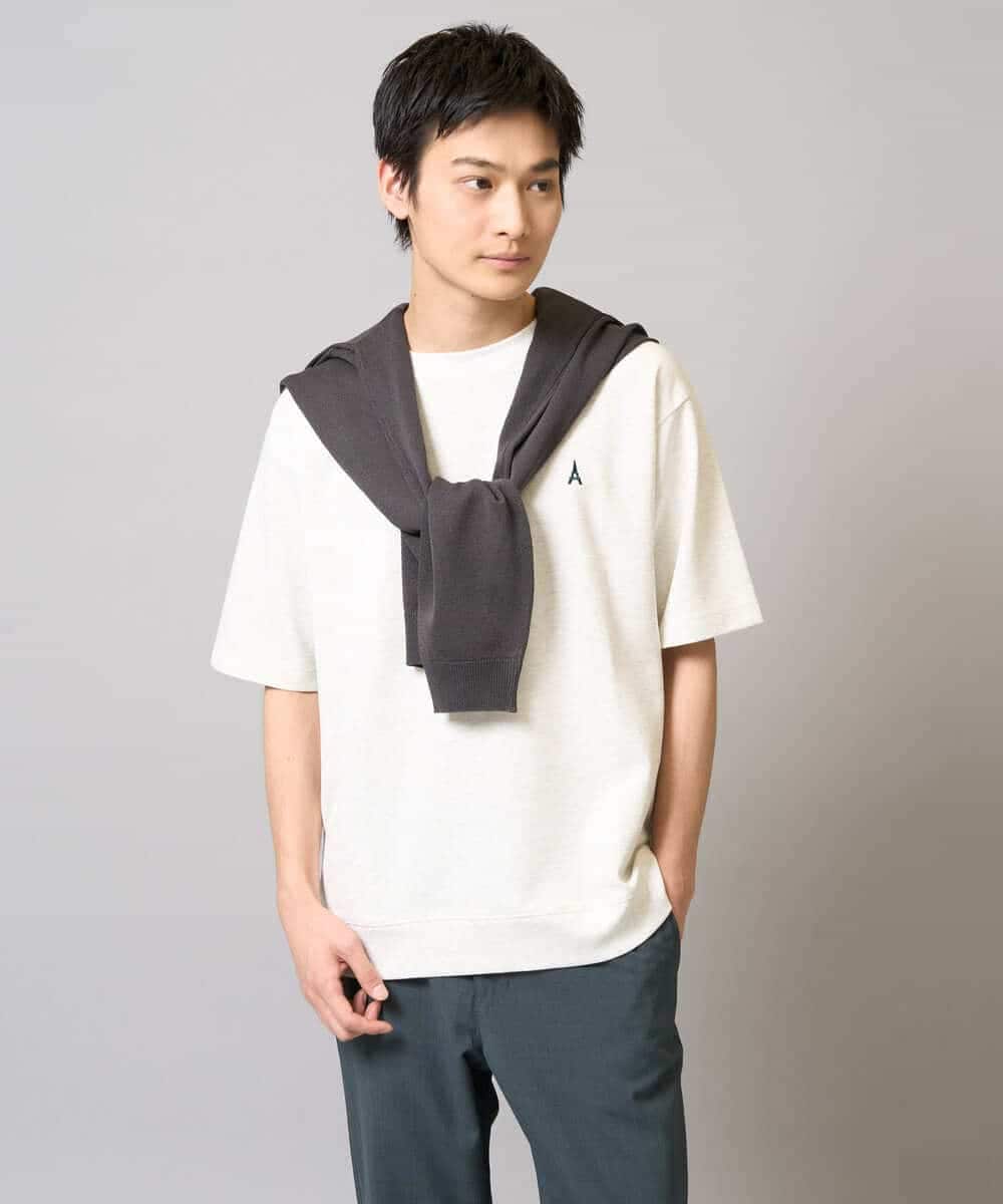 KHKGA89039 a.v.v MEN(アー・ヴェ・ヴェ) 【イージーケア/接触冷感】ライトアゼワンポイント刺繍スウェットＴ ブラック