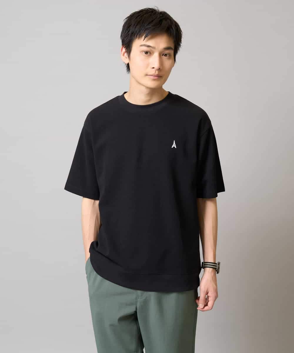 KHKGA89039 a.v.v MEN(アー・ヴェ・ヴェ) 【イージーケア/接触冷感】ライトアゼワンポイント刺繍スウェットＴ ブラック