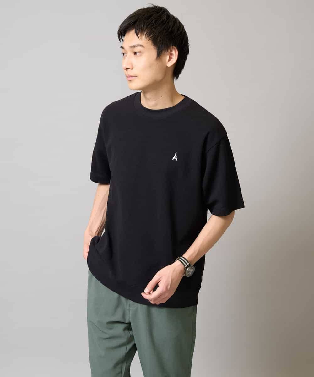 KHKGA89039 a.v.v MEN(アー・ヴェ・ヴェ) 【イージーケア/接触冷感】ライトアゼワンポイント刺繍スウェットＴ ブラック