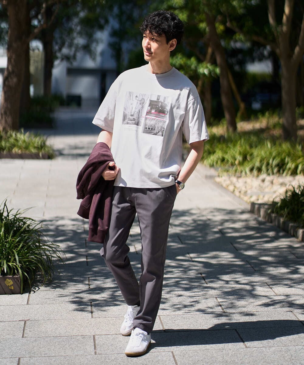 KHKGD18049 a.v.v MEN(アー・ヴェ・ヴェ) 【接触冷感】フォトプリントワイドシルエットカットソー ライトグレー