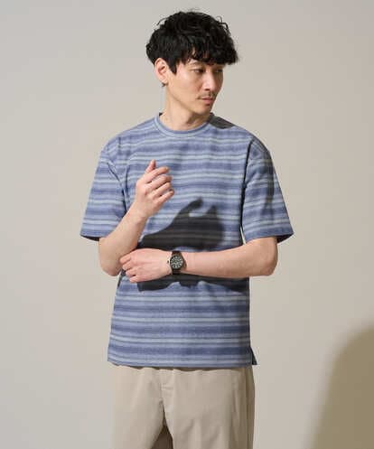 KHKGD24049 a.v.v MEN 【イージーケア/洗濯機で洗える】ワッフルランダムボーダーカットソー