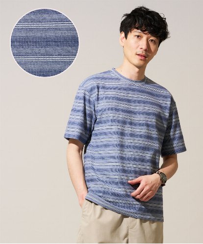KHKGD24049 a.v.v MEN 【イージーケア/洗濯機で洗える】ワッフルランダムボーダーカットソー