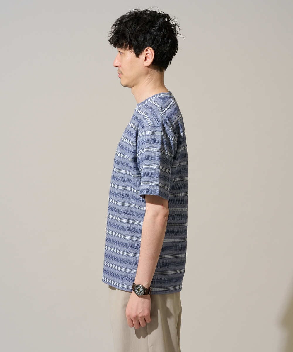 KHKGD24049 a.v.v MEN(アー・ヴェ・ヴェ) 【イージーケア/洗濯機で洗える】ワッフルランダムボーダーカットソー グレー