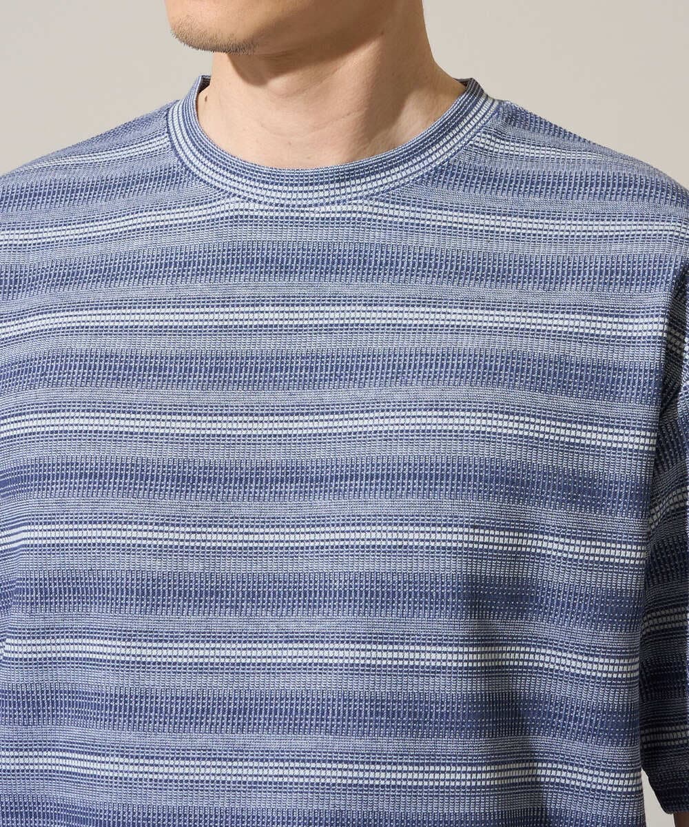 KHKGD24049 a.v.v MEN(アー・ヴェ・ヴェ) 【イージーケア/洗濯機で洗える】ワッフルランダムボーダーカットソー グレー