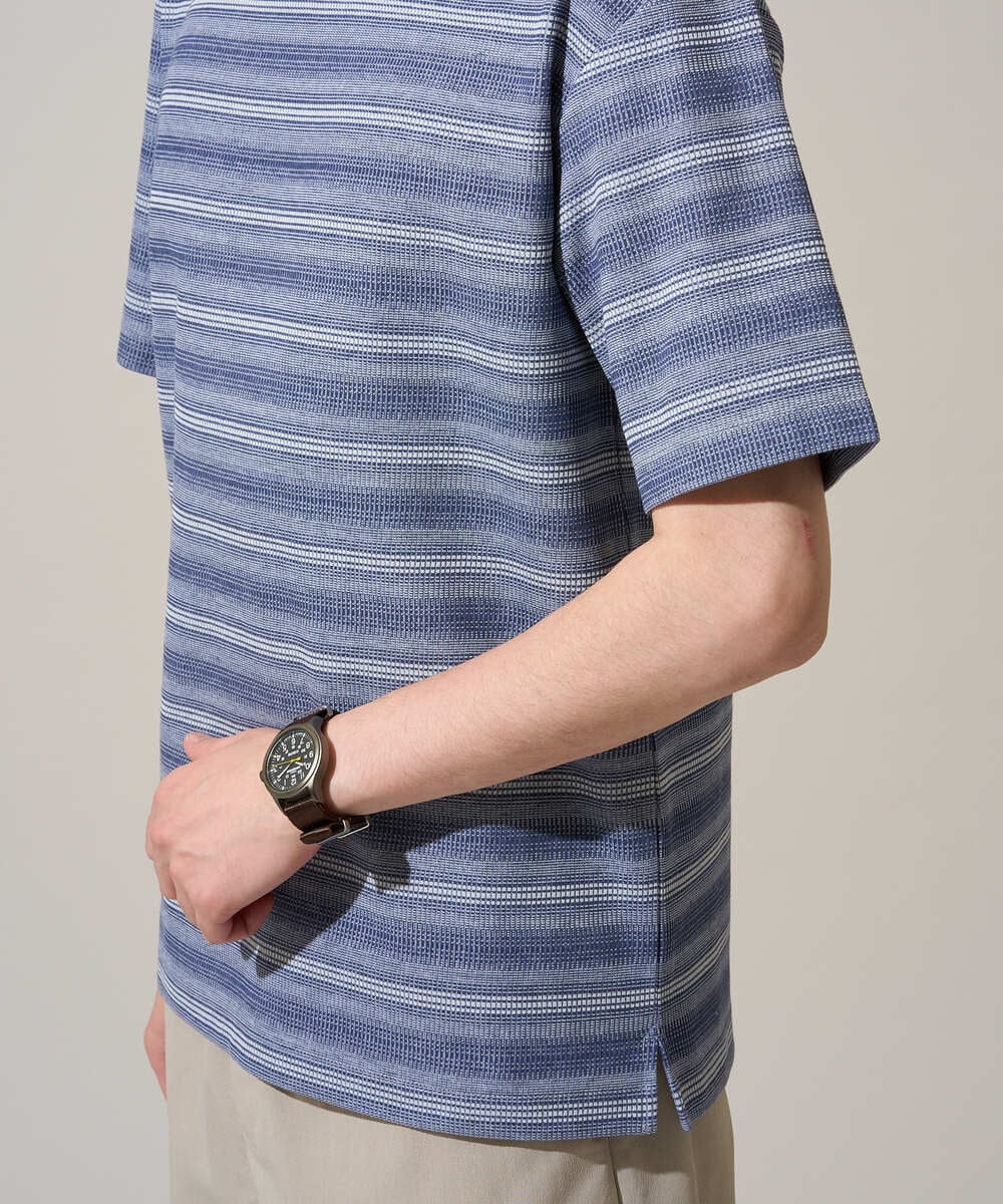 KHKGD24049 a.v.v MEN(アー・ヴェ・ヴェ) 【イージーケア/洗濯機で洗える】ワッフルランダムボーダーカットソー グレー