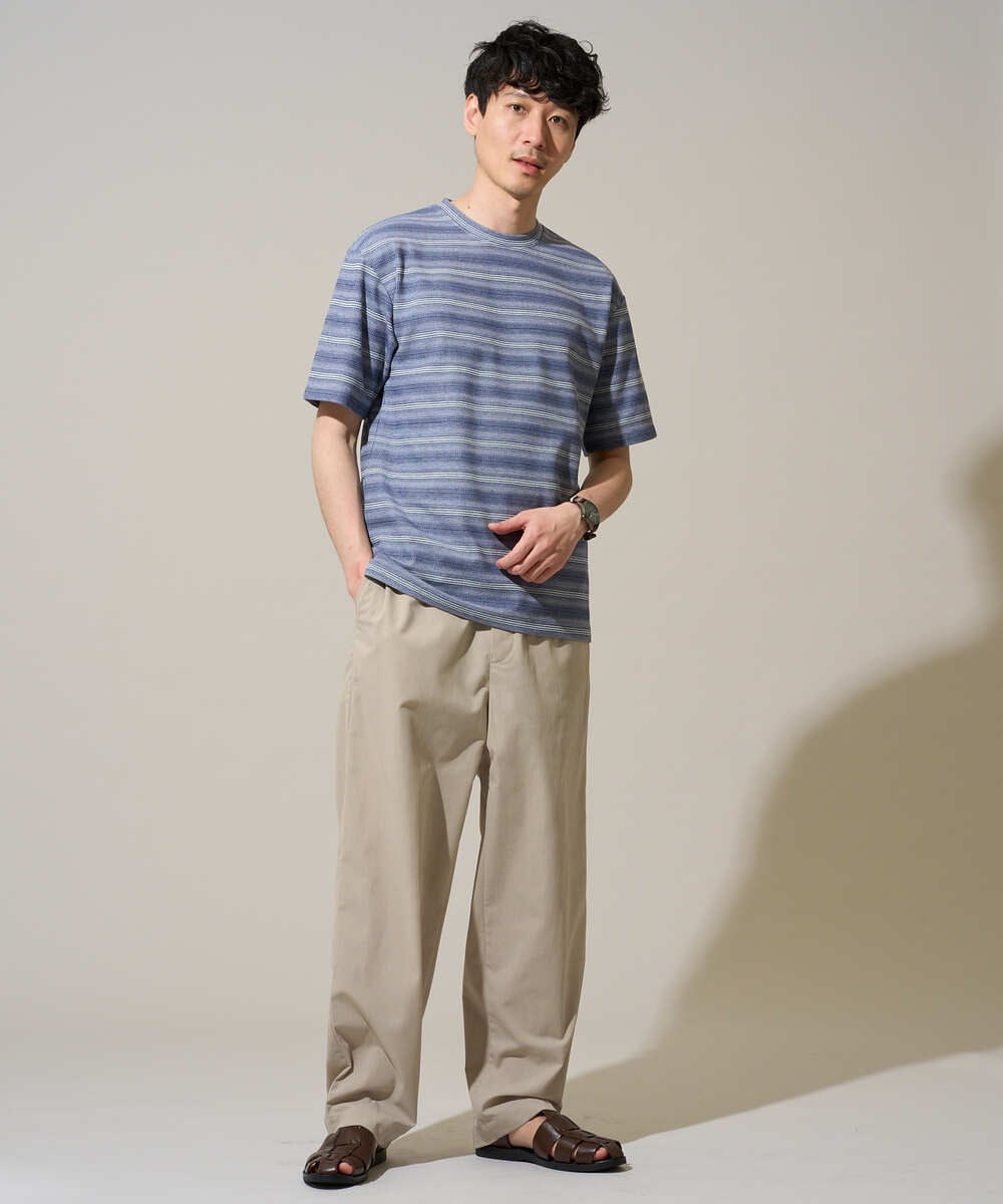 KHKGD24049 a.v.v MEN(アー・ヴェ・ヴェ) 【イージーケア/洗濯機で洗える】ワッフルランダムボーダーカットソー グレー