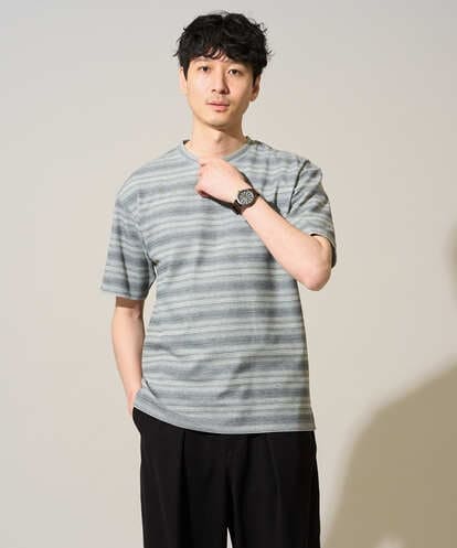 KHKGD24049 a.v.v MEN 【イージーケア/洗濯機で洗える】ワッフルランダムボーダーカットソー