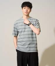 KHKGD24049 a.v.v MEN(アー・ヴェ・ヴェ) 【イージーケア/洗濯機で洗える】ワッフルランダムボーダーカットソー グレー