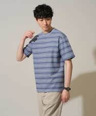 KHKGD24049 a.v.v MEN(アー・ヴェ・ヴェ) 【イージーケア/洗濯機で洗える】ワッフルランダムボーダーカットソー グレー