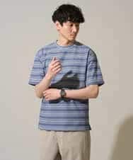 KHKGD24049 a.v.v MEN(アー・ヴェ・ヴェ) 【イージーケア/洗濯機で洗える】ワッフルランダムボーダーカットソー ブルー