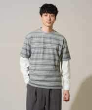 KHKGD24049 a.v.v MEN(アー・ヴェ・ヴェ) 【イージーケア/洗濯機で洗える】ワッフルランダムボーダーカットソー グレー