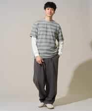 KHKGD24049 a.v.v MEN(アー・ヴェ・ヴェ) 【イージーケア/洗濯機で洗える】ワッフルランダムボーダーカットソー グレー